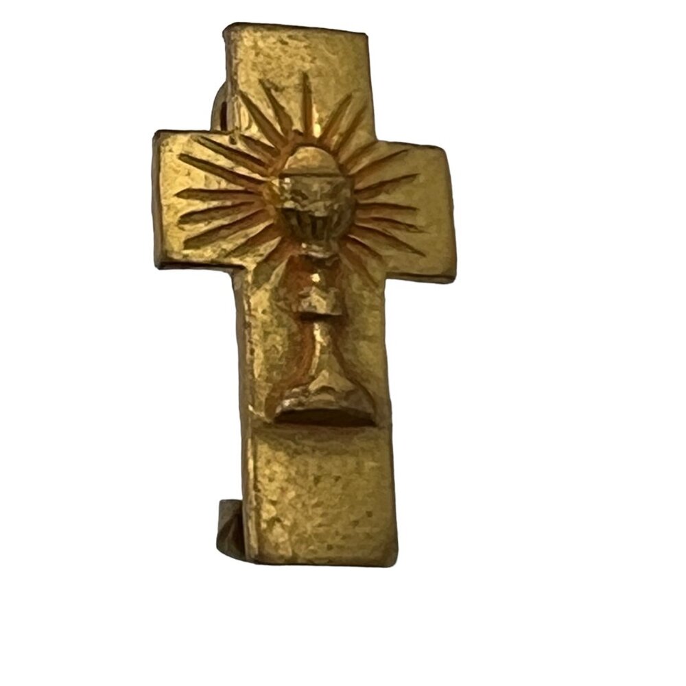 Vintage Cross Brooch First Holly‎ Communion Roman Catholic Pin